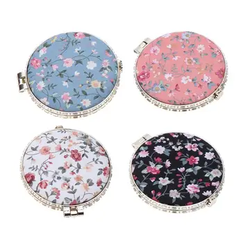 

4pcs Cosmetic Mirrors Folding Cloth Cover Printed Round Portable Pocket Mirror Mini Makeup Mirror for Women Girls Lady