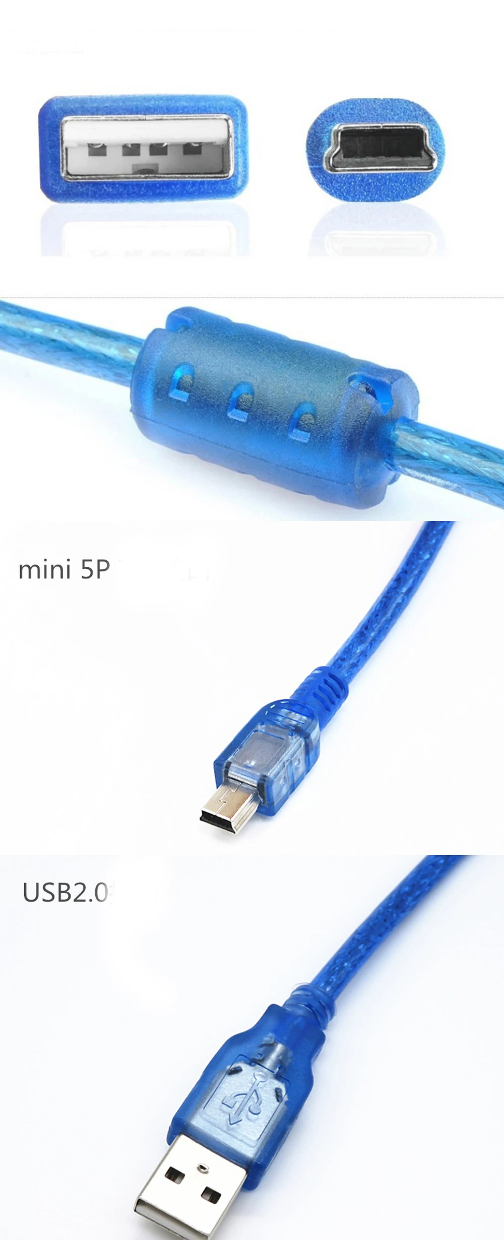 USB 2,0 Тип A в Mini 5Pin Мужской кабель для передачи данных 30 см 3 м 150 см 5 м Мини 5P USB кабель из фольги+ плетеный кабель для передачи данных помехи