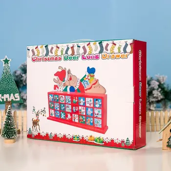 

Christmas Wooden Painted Elk Countdown Advent Calendar Christmas Storage Box Q6PE