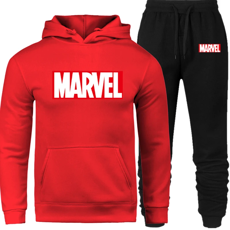 Мужской спортивный костюм, зимняя флисовая куртка с капюшоном и принтом Marvel+ штаны, толстовка, мужской комплект из 2 предметов, толстовки, спортивный костюм, пальто - Цвет: SET07-MWD
