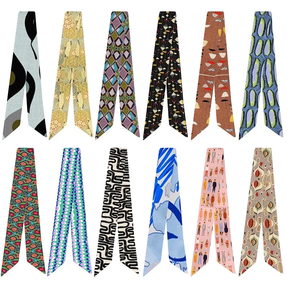 

2020 New Design Scarf Creative Pattern Women's Chiffon Scarf Bags Ribbon Fashion Comfortable Simple Small Scarves 95*5 cm