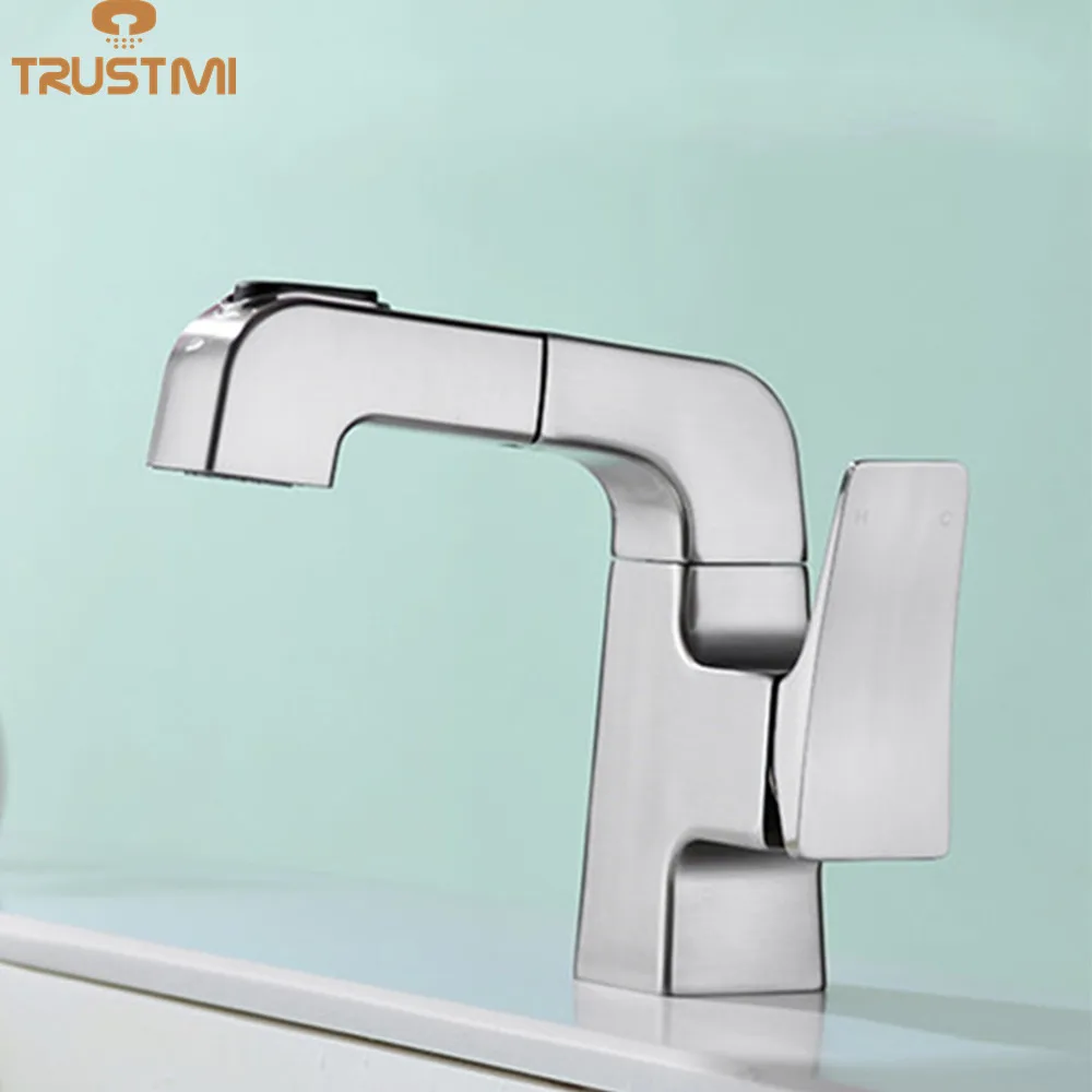 

Bathroom Basin Faucet Single Handle Pull Out Basin faucet Black Deck Mounted Hot Cold Water Basin Mixer Taps With Pop Up Drain