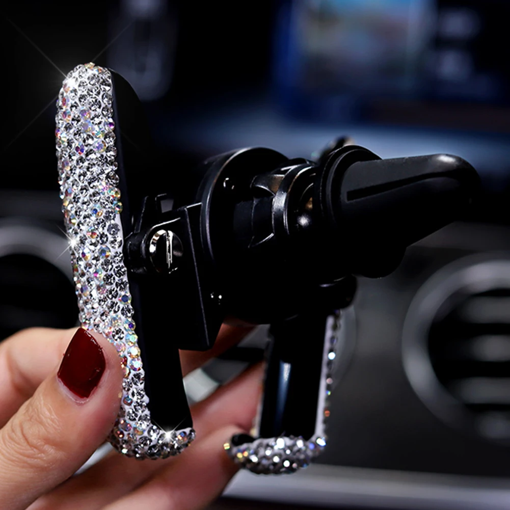 

Phone Holder Automatic Open Stand Anti-slip Mini Multifunctional Car Air Vent Fashion Accessory Universal With Rhinestone Clip
