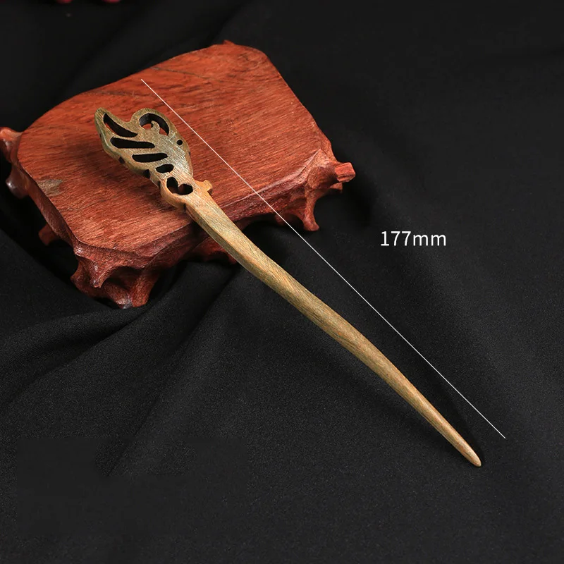 Hair Accessory Ethnic Green Sandalwood Hair Pins Stick Wood Headpiece Handmade Women Chinese Style