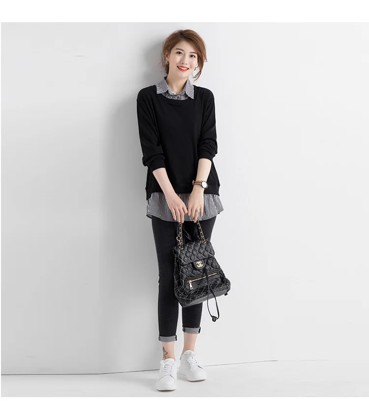 Blusas новые модные женские блузки Свободные Поддельные Две части трикотажные рубашки женские топы, повседневные блузки размера плюс L-5XL