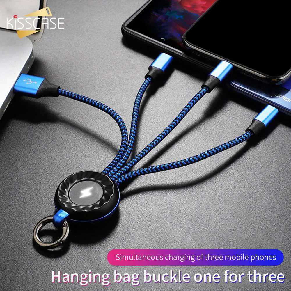 KISSCASE 3 в 1 брелок USB кабель для мобильного телефона Micro usb type C кабель для iPhone samsung Xiaomi провод для быстрого заряда шнур