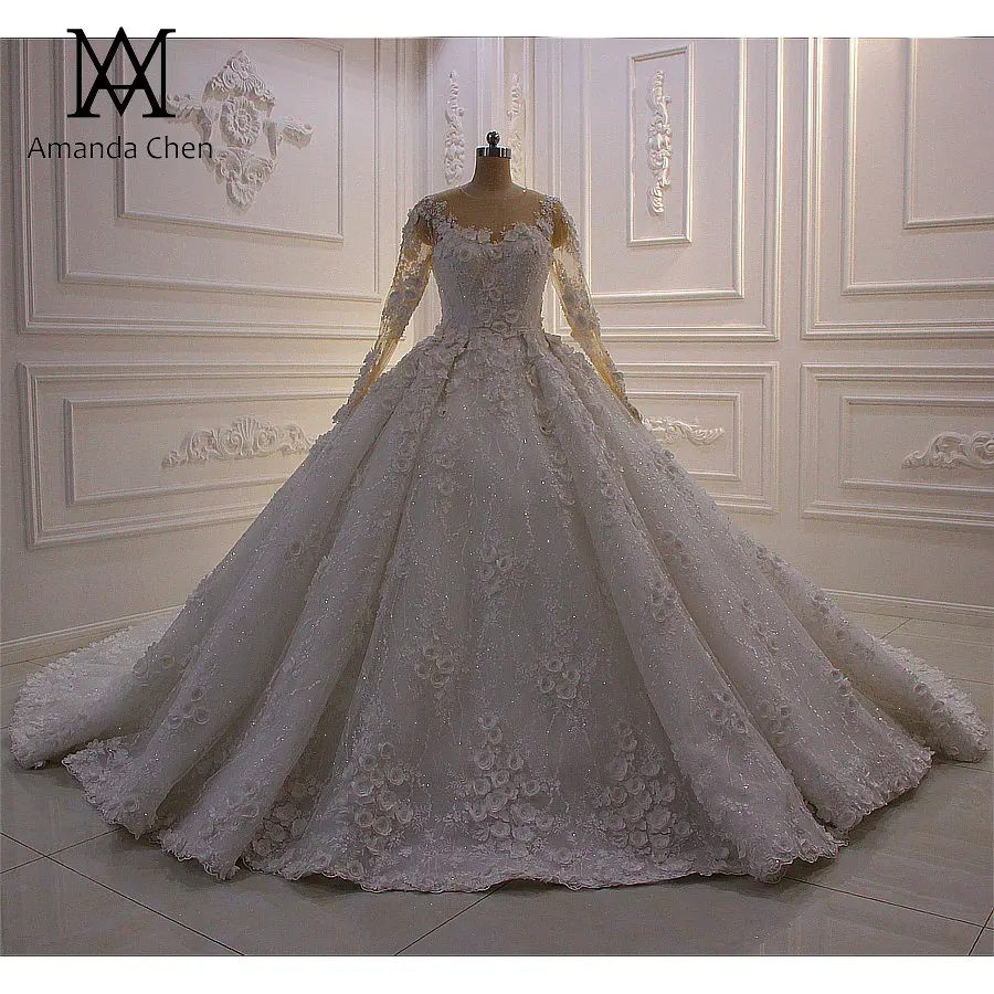 Robe de soirée mariage свадебное платье с длинными рукавами и кружевной аппликацией в виде