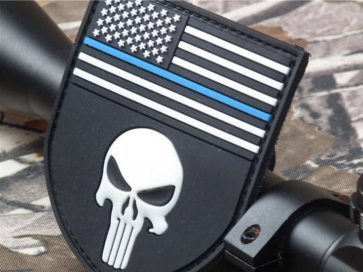 Thin Blue Line PVC Velcro Skull Patch