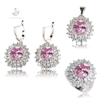 

SHUNXUNZE jewelry sets women Engagement Wedding (ring/earring/pendant) Yellow Pink Cubic Zirconia Rhodium Plated R458set R461set