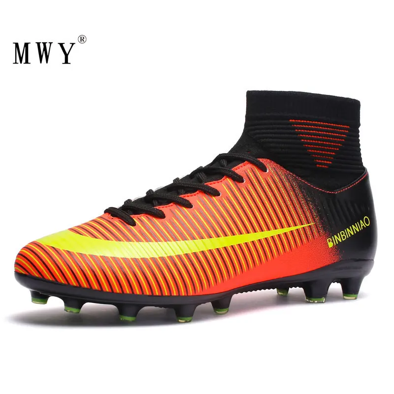 MWY/мужские футбольные ботинки; высокие спортивные кроссовки; длинные шипы; мягкие уличные футбольные бутсы; большие размеры 36-45; Scarpe Calcio