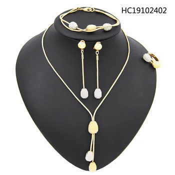 

Yulaili Fashion African Jewelry Sets Gold Color Metal Round Pendant Necklace Earrings Ring Bracelet for Women Engagement Gift