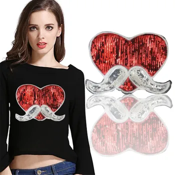 

5 Pieces/a lot Embroidery sequins Red heart with white beard sequins iron on patches