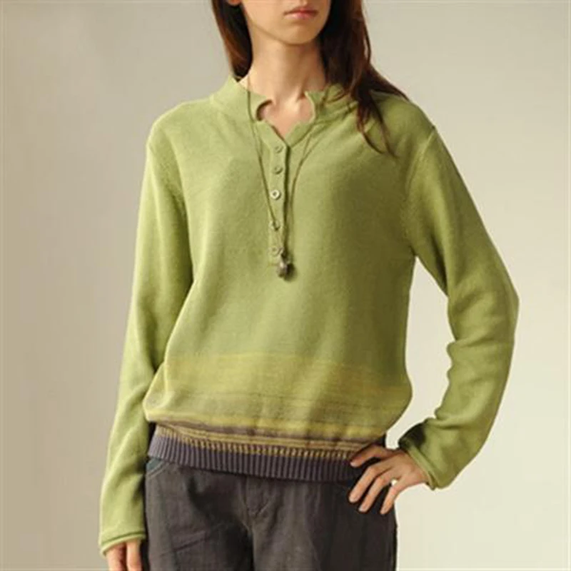 Billige Frühling Herbst Kunst Stil Frauen Langarm Lose Pullover 100% Baumwolle Weibliche Gestrickte Pullover Vintage Casual Pullover D480