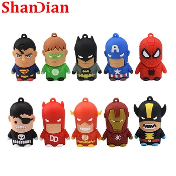 

New Cartoon Super Hero USB Flash Drive 8GB 16GB 32GB 64GB Iron Man Flash Memory Batman Pendrive Captain America Pen Drives