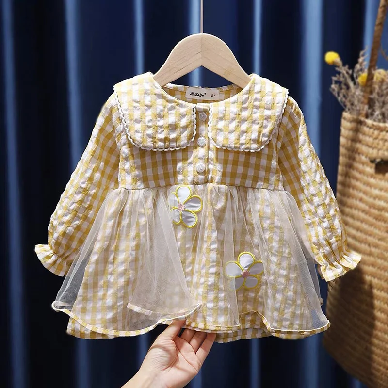 Girls Dress Cute Baby Girls Floral Princess Dress Spring Autumn Korean Style Long Sleeve Peter Pan Collar 1-6Y