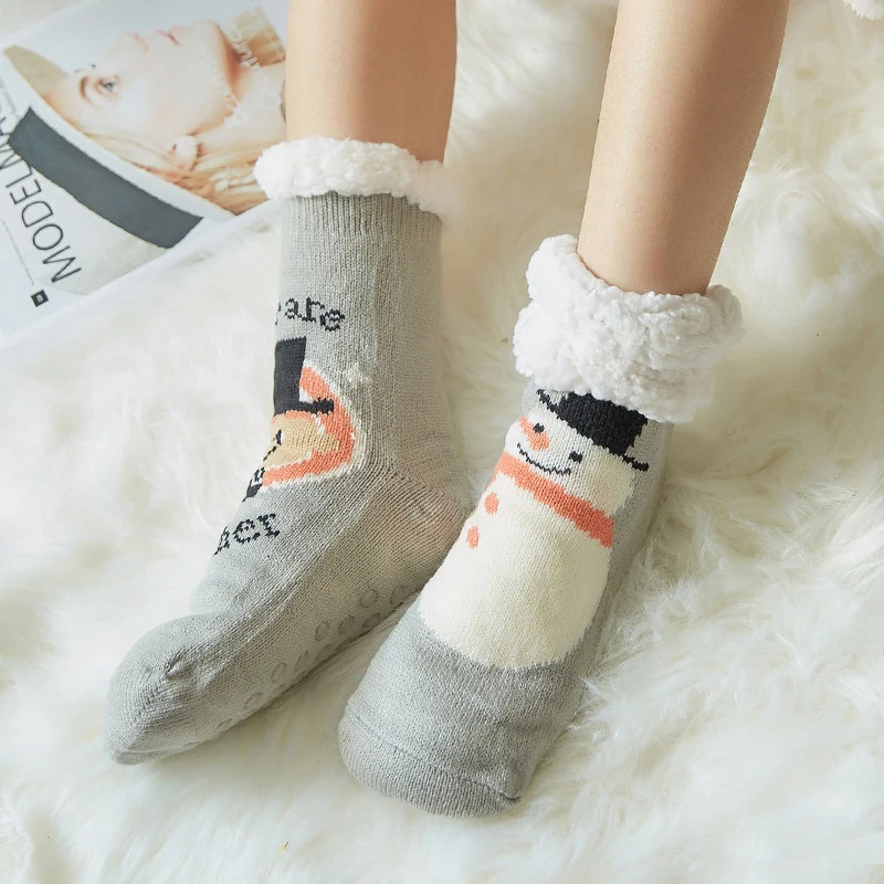 1 пара, женские рождественские носки, домашняя одежда, плотные теплые носки-тапочки, снежинка, олень, шерсть, принт, короткие носки