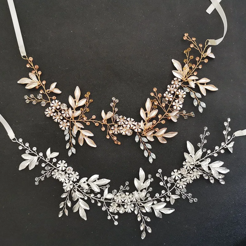 SLBRIDAL Legierung Blume Blatt Kristalle Strass Braut Haarbänder Hochzeit Stirnband Haarschmuck Brautjungfern Haarranke Schmuck – Detail 7