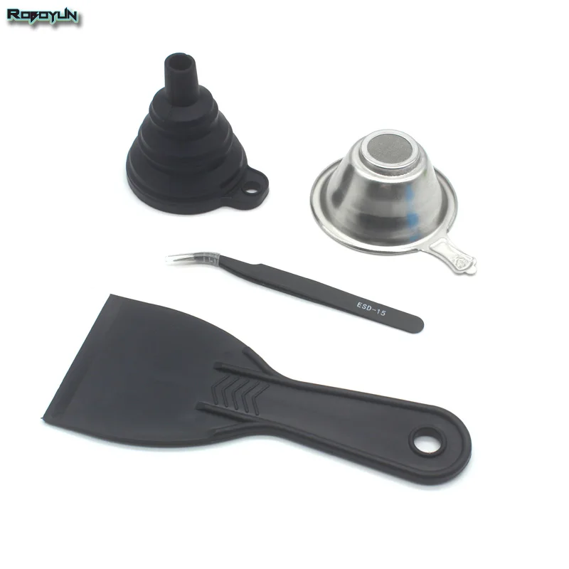 SLA Resin Accessories Silicon Funnel+Metal UV Resin Filter Cup+tweezers+SLA Resin Special tool shovel for ANYCUBIC Photon DLP 4 piece set sla resin accessories silicon funnel metal uv resin filter cup tweezers special tool shovel for photon dlp 3d printe