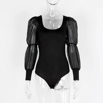 

Women Sexy Bodysuits Summer Long Sleeve Mesh Transparent Pattern Sleeve Bodycon Romper Pants Casual Bodysuits