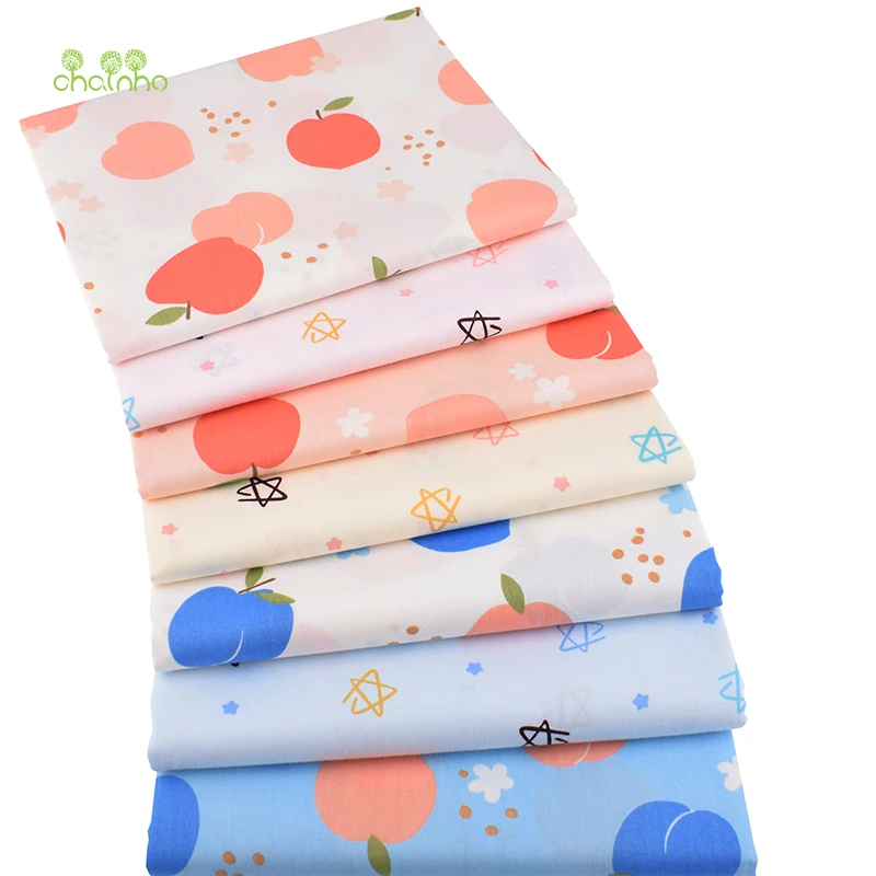 Печатный саржевый хлопок ткань пачка, DIY шитье и лоскутное шитье материал, милый персиковый узор серии, 7 шт./лот, 40x50 см/шт, CC090