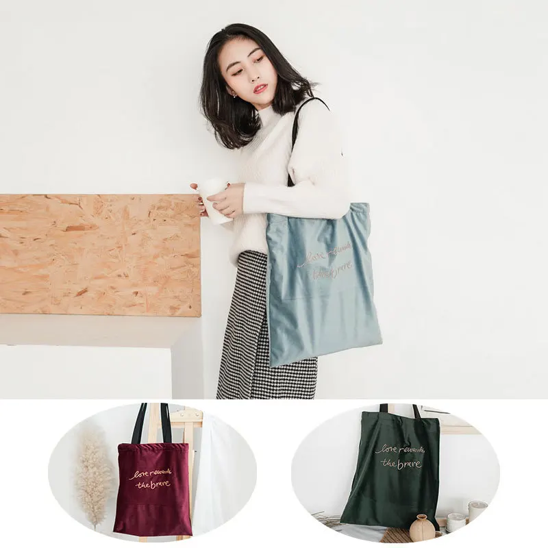 

2019 New Style Retro Velvet Bag WOMEN'S Single-shoulder Bag CHIC-Style Versatile Lettered Embroidered Large Cloth Bag