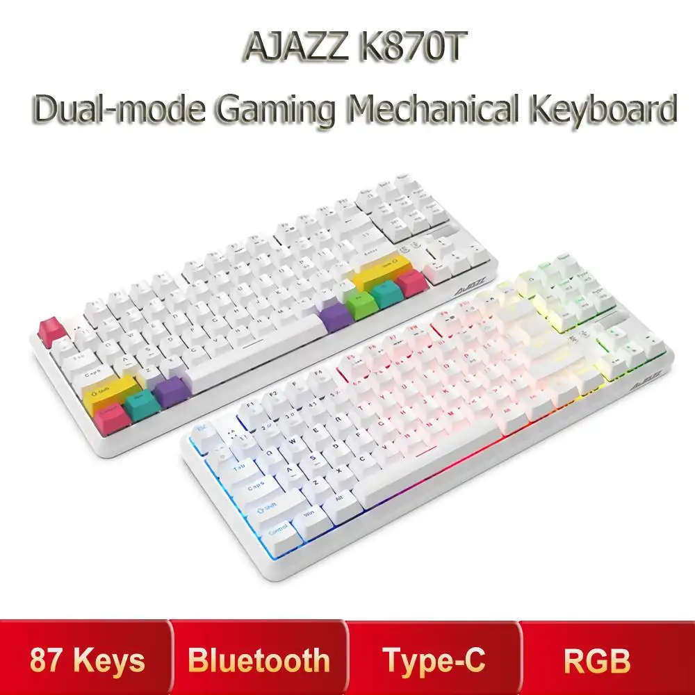 AJAZZ K870T 87 Keys RGB Mechanical Keyboard Wireless bluetooth + Type-C Dual Mode Mechanical Switch Gaming Keyboard For PC