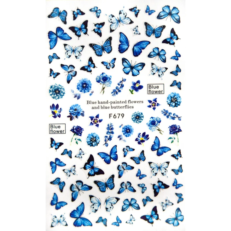 1PCS Butterfly Nail Art Stickers Flowers Nail Decoration Decal Animal Mermaid Butterfly Nail Slider 3D Adhesive Design