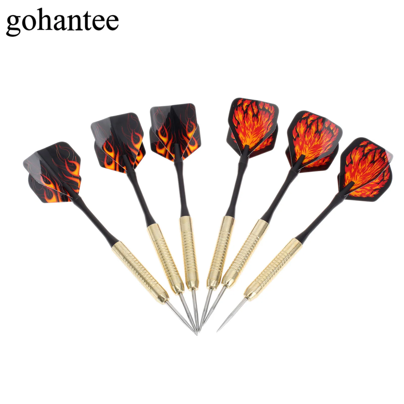 

6Pcs(2 Sets) 18g Steel Needle Tip Point Darts, Iron Plated Copper Dart Body & Barrel & Plastic Shaft & Nice Fire Pattern Flights