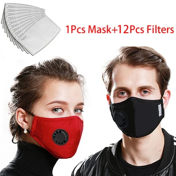 

Cotton PM2.5 Mouth Mask Breath Valve Anti-Dust Anti Pollution Face Mask Activated Carbon Respirator with 12Pcs Filter Papers