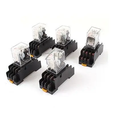 

5 Pcs AC 380V Coil 4PDT 14 Pin Red LED General Purpose Power Relay w Socket Base