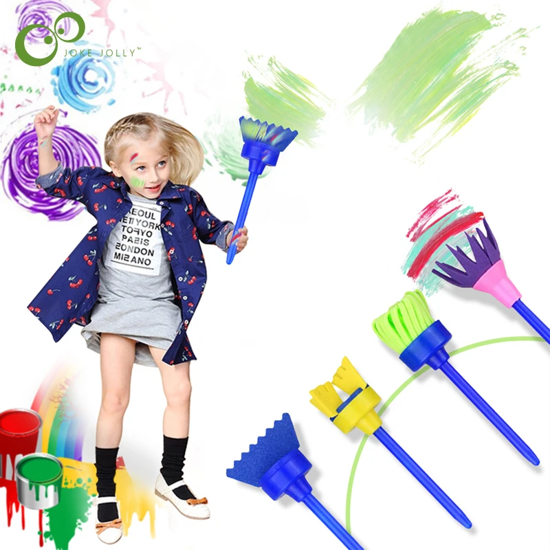 

4Pcs DIY Children's Painting Sponge Brush EVA Sponge Rotating Head Broom Sponge Brush Children's Doodle Toy LXX