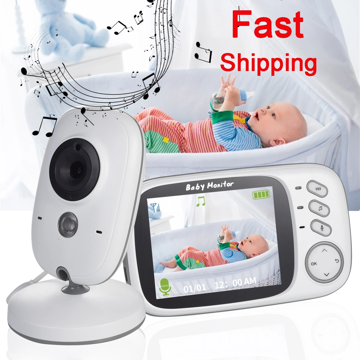 Review Wireless Baby Monitor 3.2 inch LCD IR Night Vision 2 way Talk 8 Lullabies Temperature monitor video nanny radio baby camera