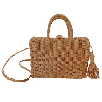 

Straw Bag Handmade Rattan Woven Vintage Retro Straw Rope Knitted Women Crossbody Handbag Summer Beach Bag Bohemia