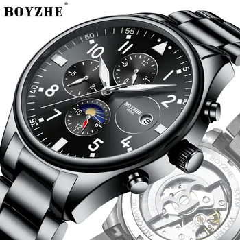 

BOYZHE Men Automatic Mechanical Watch Stainless Steel Luminous Brand Sports Business Casual Waterproof Watches Relogio Masculino
