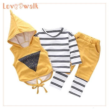 

Children Autumn Pullover Suits 3pcs Kids Sets Todler Girl Clothes Hooded Vest Pants 3pcs/Sets Baby Boys Striped Infant Tracksuit