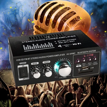 

12V/ 220V 2CH LCD Display HIFI Audio Stereo Power Amplifier BT FM Radio Portable Car Home 400W Remote Control Audio Amplifier