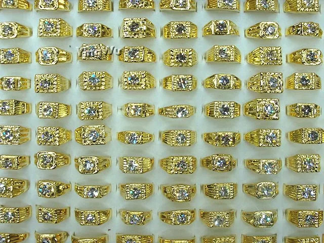 Yingwu Big Hip Hop Rhinestone Men Bling Square Ring Gold Color Wedding Engagement Rings Top Quality
