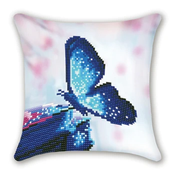 

5D DIY Diamond Paintings AB Round Drill Blue Butterfly Cushion Cover Replacement Pillow Case Mosaic Cross Stitch Kit Embroidery