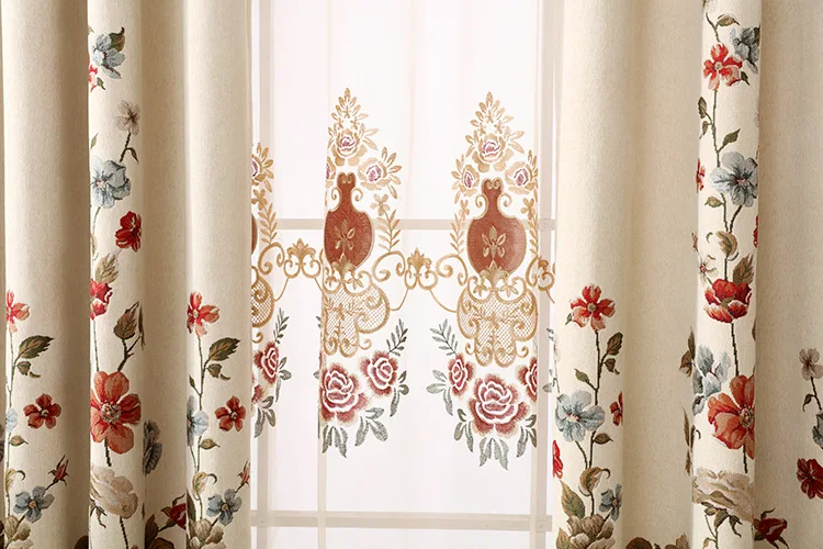 American Country Xuenier Embroidery Shade Curtains for Living Dining Room Bedroom