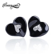 TUHE, женские серьги-гвоздики с двойным сердцем, классические, черные, белые, керамические, хрустальные, для свадьбы, вечеринки, серьги, модные украшения, свадебная часть, подарок