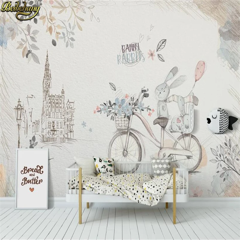 Beibehangカスタム 3d写真壁画壁紙北欧シンプルなウサギ壁紙子供のためのベッドルームの装飾の背景の壁 Wallpapers Aliexpress