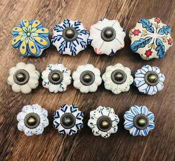 1x Cheap Dresser Knobs Kids Drawer Pulls Kitchen Cabinet Hardware Pull Handles Handpainted Flower Ceramic Drawer Pumpkin Knob