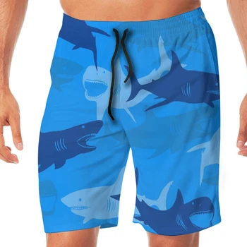 

Blue Shark Swimming Shorts For Men Swimwear Man Swimsuit Swim Trunks Summer Bathing Beach Wear