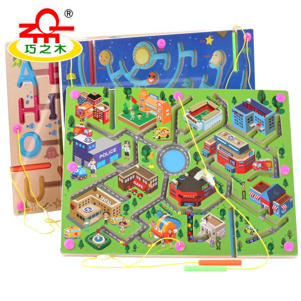 

QZM Magnetic Pen Wielding Maze Roll-on Teaching Toys City Traffic Planetary Multi--Children'S Educational