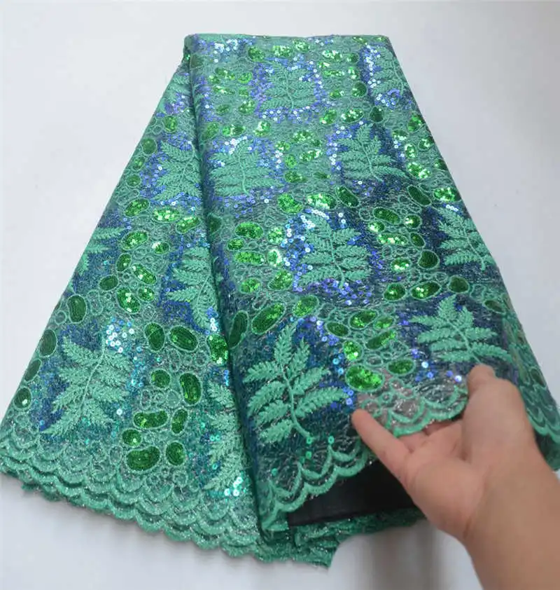 

Factory offers 2019 latest Organza lace fabric Best quality Sequins lace for Nigerian Christmas party Dresses Winn868s Green