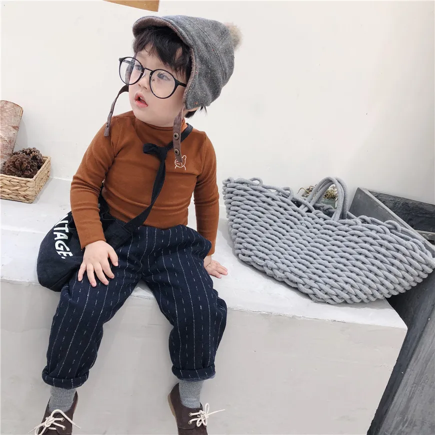 Xdp2019 зимний стиль; стиль; детская одежда в Корейском стиле; для мужчин и женщин; Детские повседневные брюки с начесом и плотными вставками