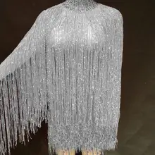Новинка, платье с длинным рукавом, прозрачное, полная бахрома, женское, сексуальное, стрейч, наряд, короткое платье, для бара, танцев, платье с кисточками, YOUDU