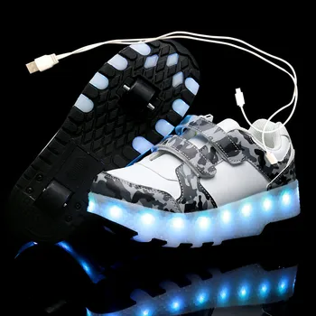

Children One Two With Black Wheels Luminous Glowing Sneakers Led Light Roller Skate Shoes Kids Led Shoes Boys Girls USB Charging
