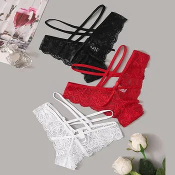 

3PCS Women Solid Colors Lace Flowers Low Waist Briefs Underwear Panties Set Sexy G-string Lingerie Thongs Intimates Plus Size#p3