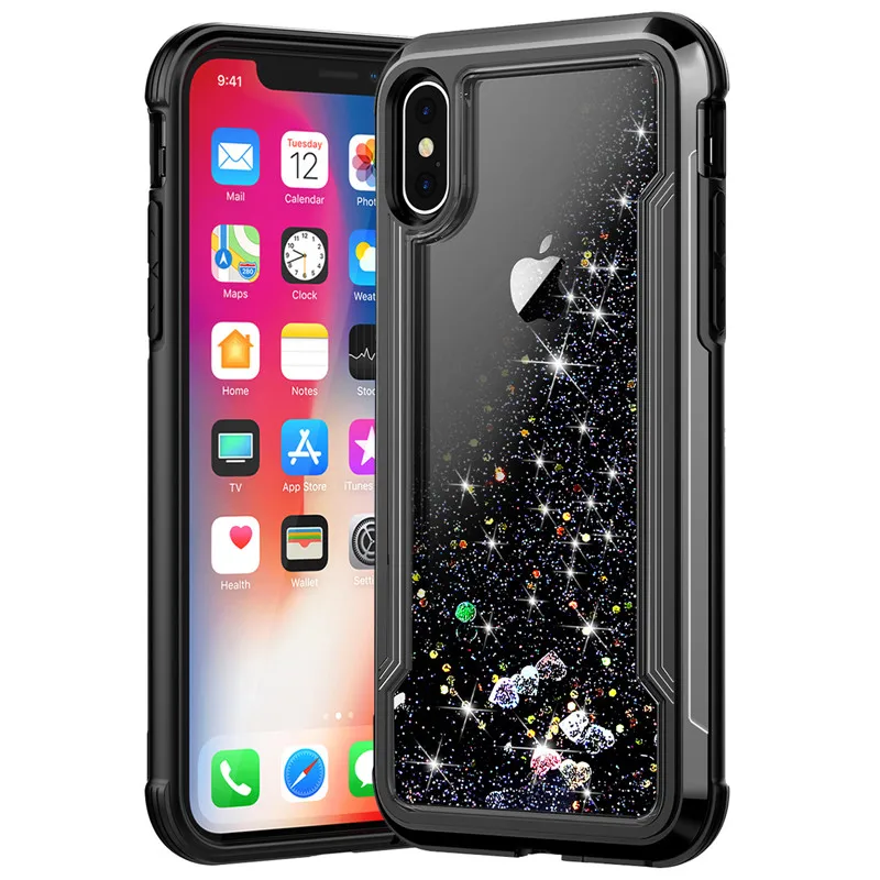 

Armor Hybrid Shockproof Rubber Bumper Cover for iPhone 11 Pro Max 6 6s 7 8Plus X XS Max XR Liquid Quicksand Bling Sequins Case